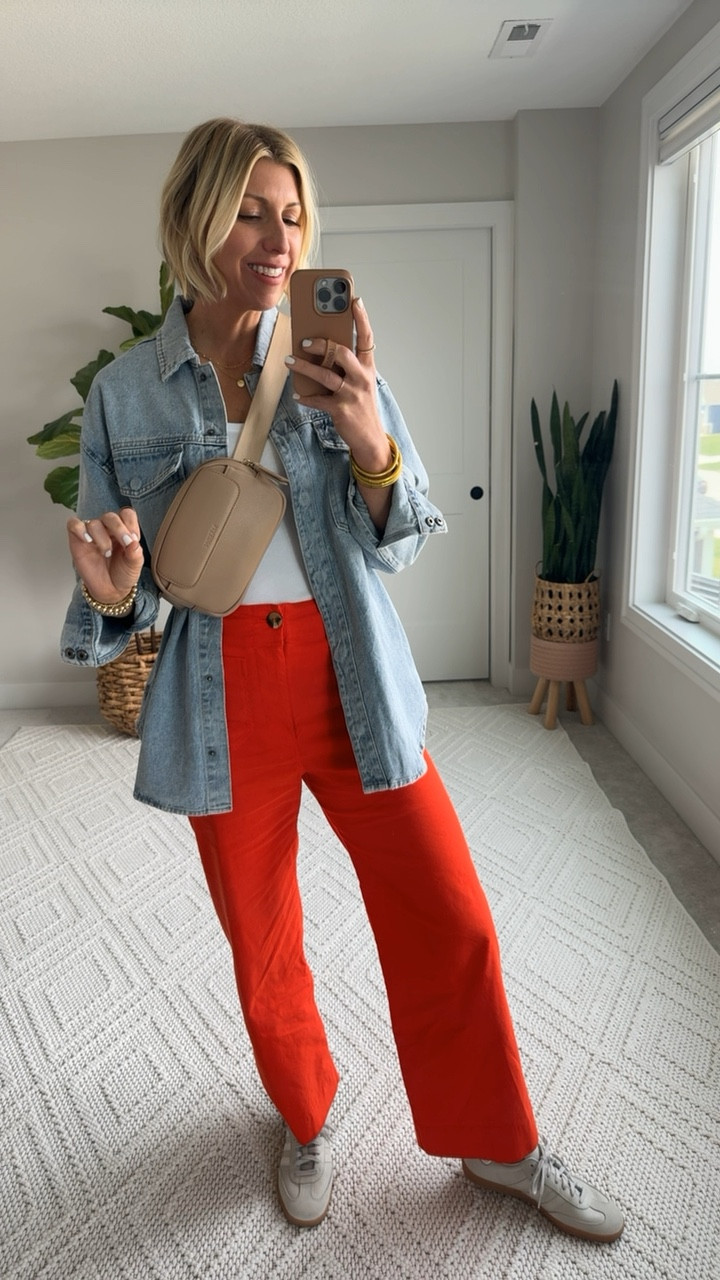 Casual chic look with wide leg pants + sneakers for a busy day on the go! 

I’m wearing a size 27tall - I’m 5’10"

#LTKover40 #LTKstyletip #LTKfindsunder100