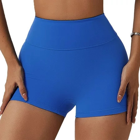 Women s tight shorts Yoga Fold Gym workout high waist shorts buttock lifting hot pants - blue | Walmart (US)