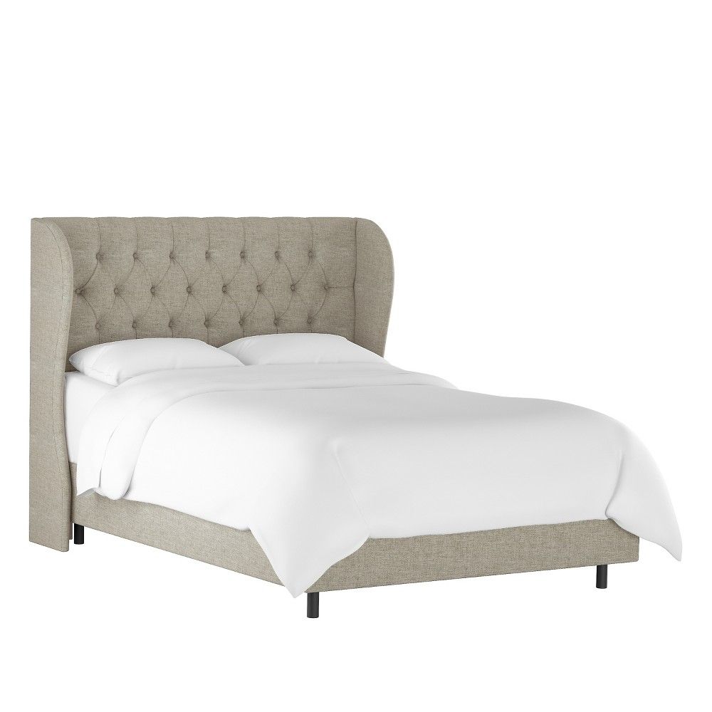 California King Tufted Wingback Bed Feather Gray Linen - Threshold | Target