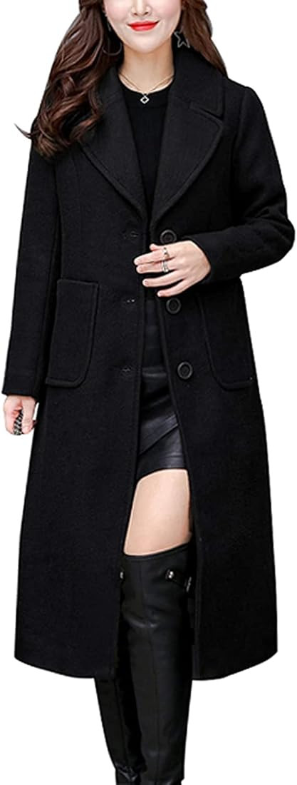 chouyatou Women's Big Notch Lapel Single Breasted Mid-Long Wool Blend Coat | Amazon (CA)