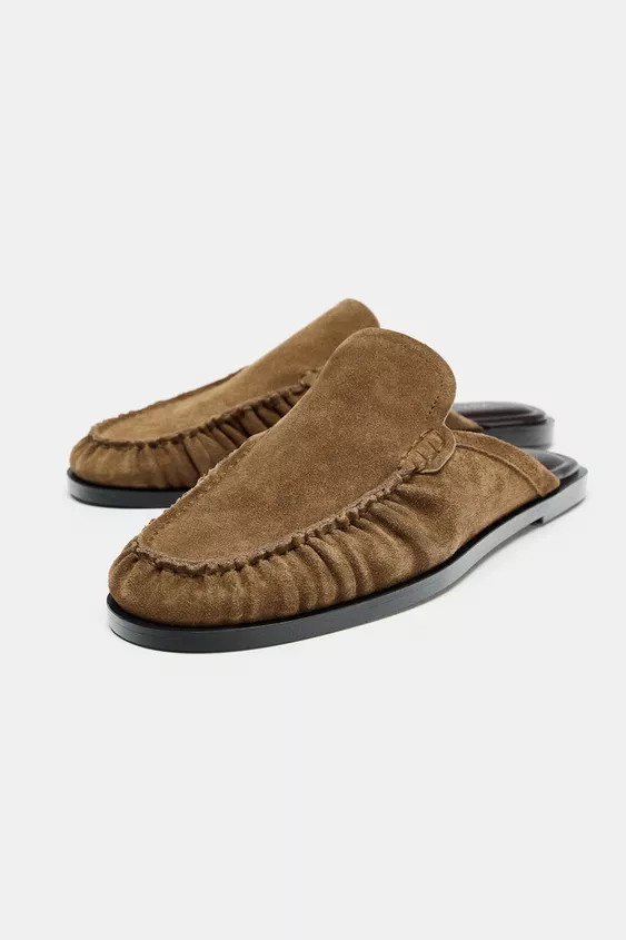 SPLIT LEATHER OPEN BACK LOAFERS | Zara US