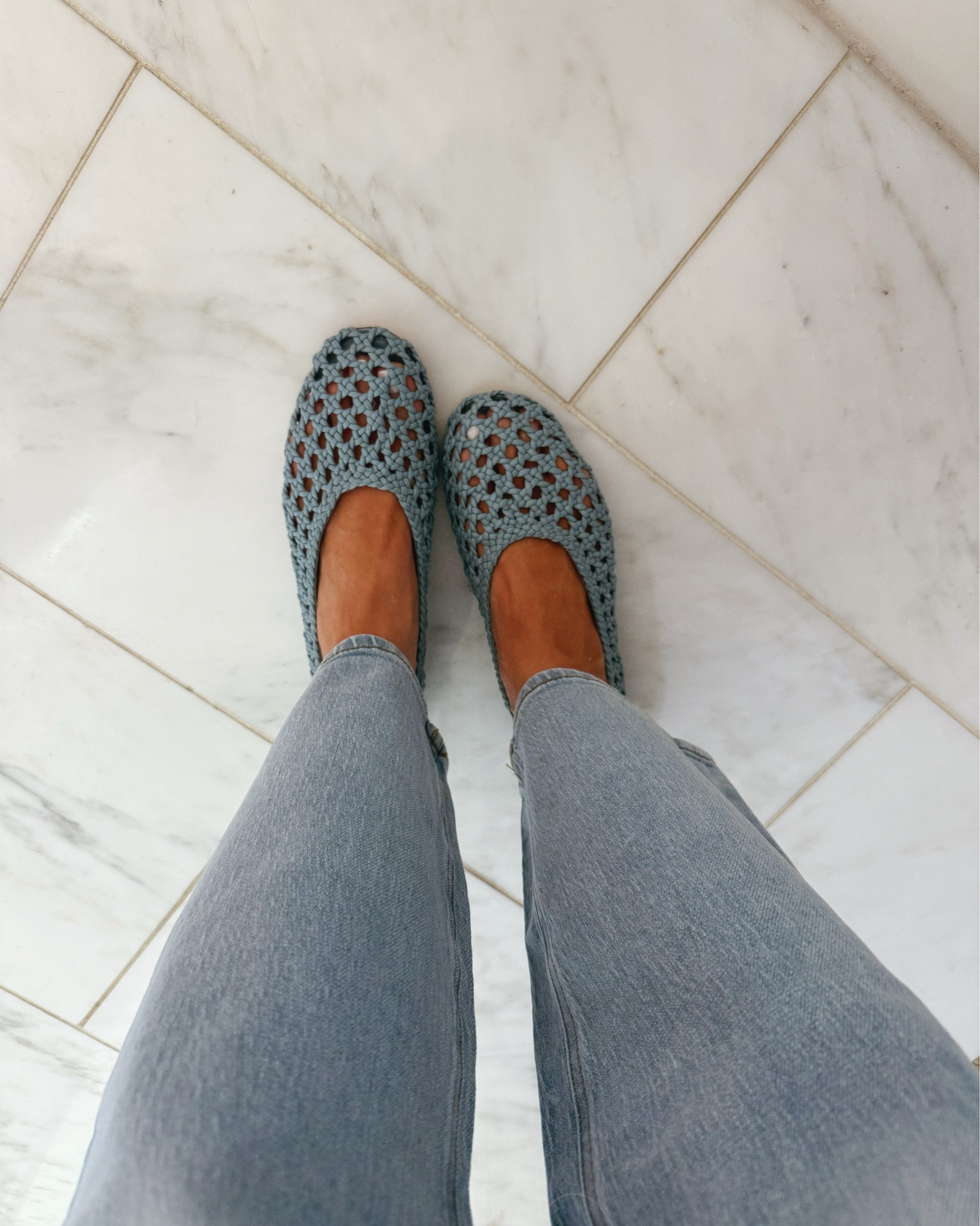 The cutest blue woven flats for spring. 