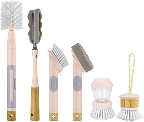 Cook with Color 6 Pc Kitchen Dish Brush Set, Scrub Brush for Dishes, Scrub Brush with Soap Dispen... | Amazon (US)
