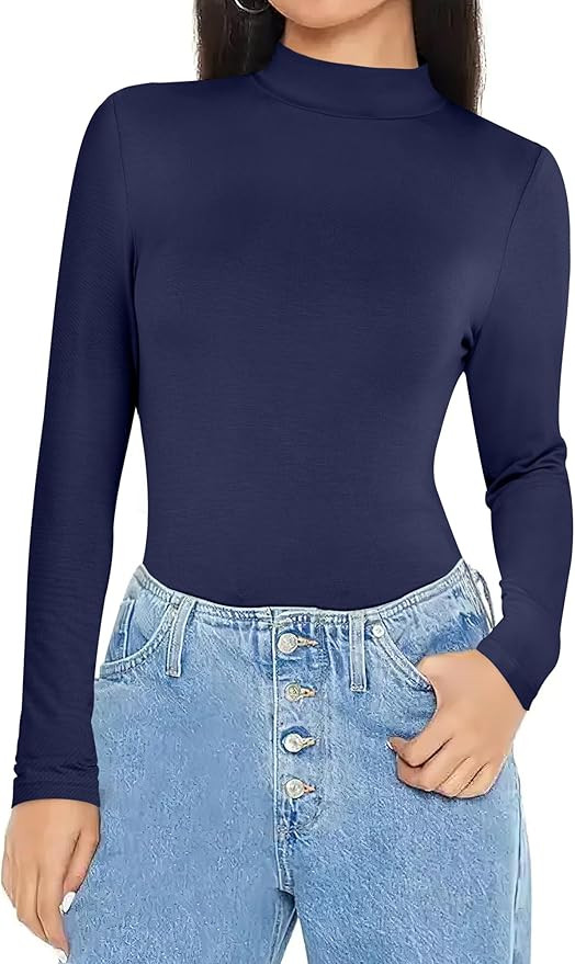 ANRABESS Womens Long Sleeve Mock Neck Tops Slim Fitted Basic Layer Office Work Shirts 2025 Fall O... | Amazon (US)