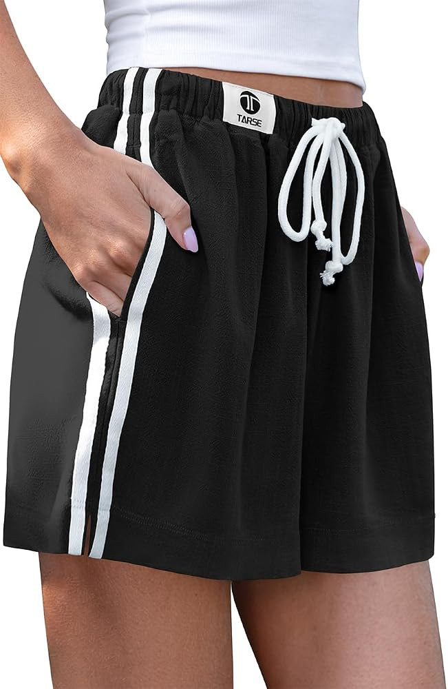 TARSE Womens Casual Shorts Linen Lounge Loose Fit Boxer Shorts Elastic Waist Summer Beach Bottoms | Amazon (US)
