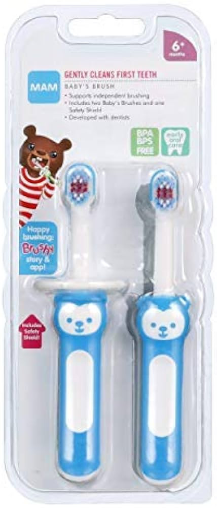 MAM Baby Toothbrushes (2 Baby's Brushes and 1 Safety Shield), Toothbrushes with Brushy the Bear C... | Amazon (US)