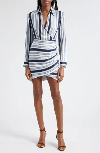 Veronica Beard Arceli Stripe Long Sleeve Wrap Mini Shirtdress | Nordstrom | Nordstrom