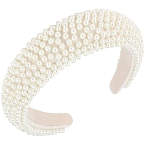 Faux Pearl Headbands for Women Wide White Hairbands Velvet Head Bands for Women’s Hair Fashion ... | Amazon (US)