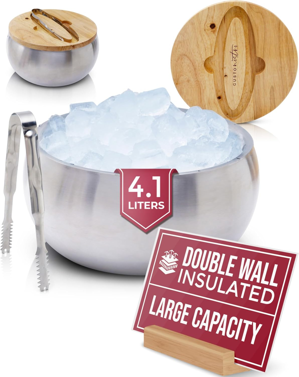 Gusto Nostro 4.1L Insulated Ice Bucket with Lid and Tongs, Double Wall Stainless Steel Ice Bucket Large, BPA Free Ice Bucket for Cocktail Bar, Keeps Champagne, Wine, Beer Chill for Parties | Amazon (US)
