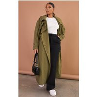 Plus Khaki Woven Hooded Oversized Trench Coat | PrettyLittleThing US