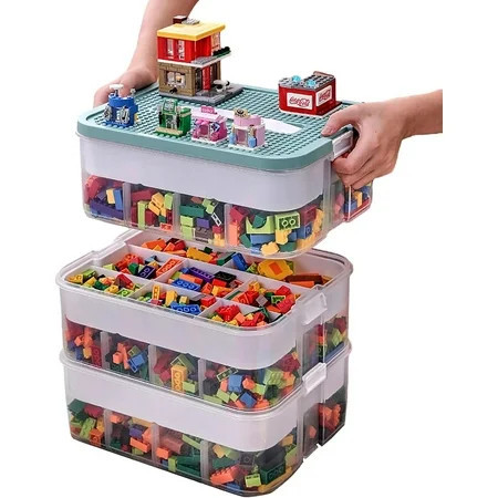 Plastic Storage Organizer for Lego Box Kids Child Toy Stackable Containers with Lids Bins 3 Layers Adjustable Compartments Building Blocks Chest Case | Walmart (US)