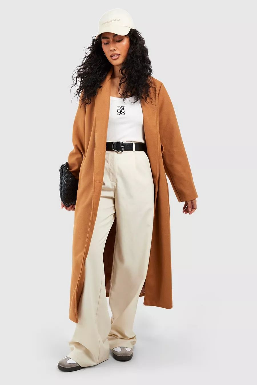 Longline Double Breasted Belted Wool Look Coat | Boohoo.com (US & CA)