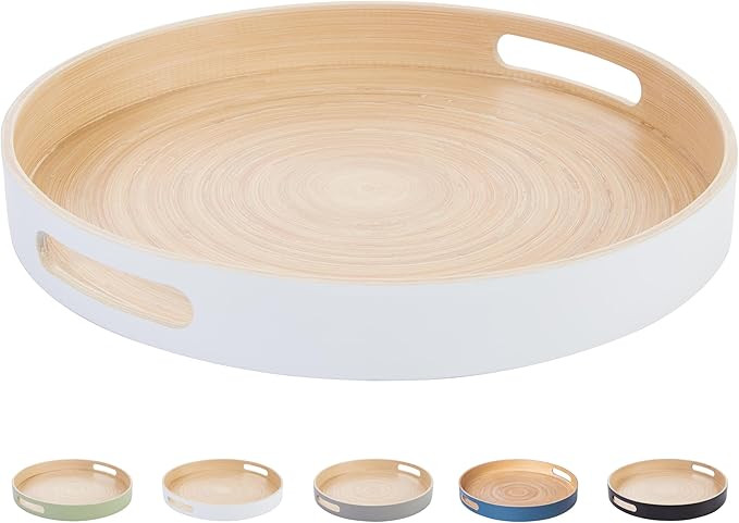 Spun Bamboo Round Decorative Tray, 13.75 Inches, White | Amazon (US)
