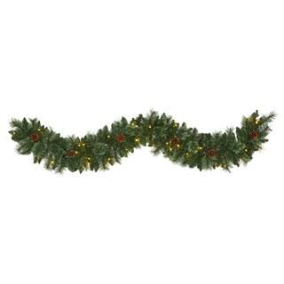 6ft. Pre-Lit White Warm LED White Mountain Pine & Pinecones Artificial Garland | Michaels Stores