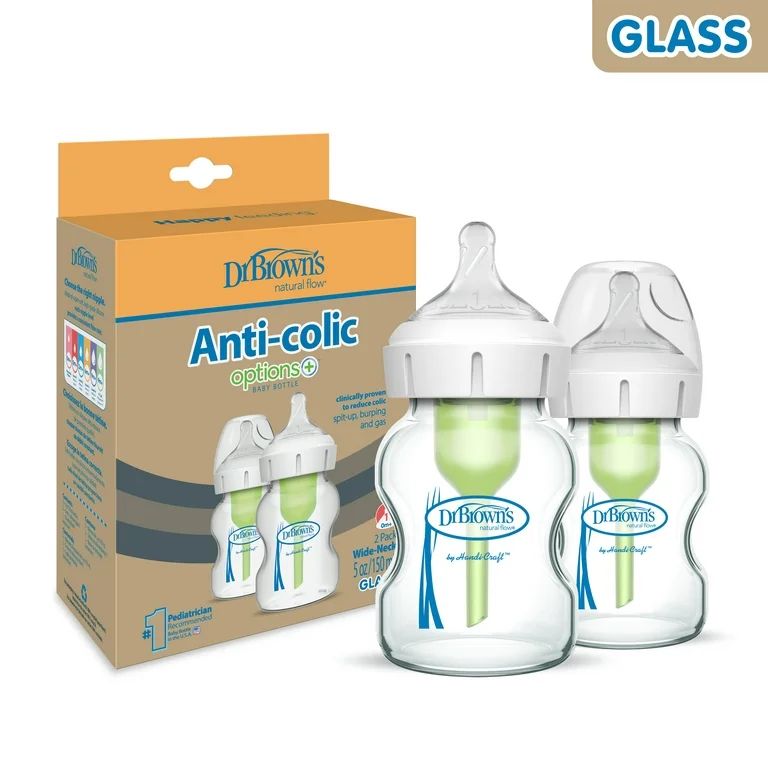 Dr. Brown's Options+ Wide-Neck Anti-Colic Glass Baby Bottle - 5oz - 2pk | Walmart (US)