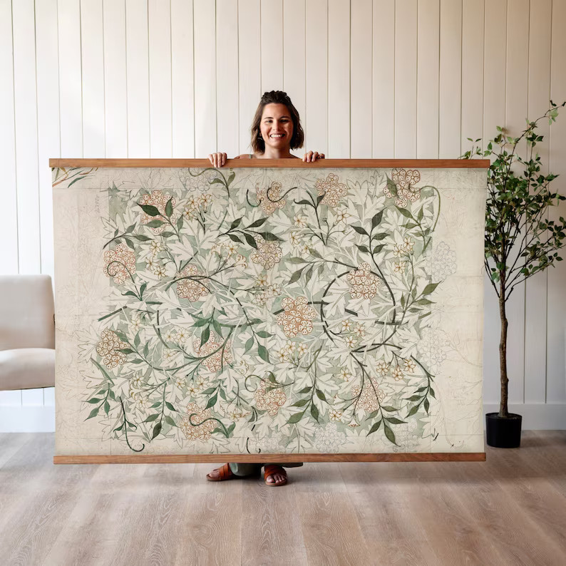 Oversized Wall Art Botanical Textile on Canvas Vintage Botanical Art Botanical Textile Art Large ... | Etsy (US)