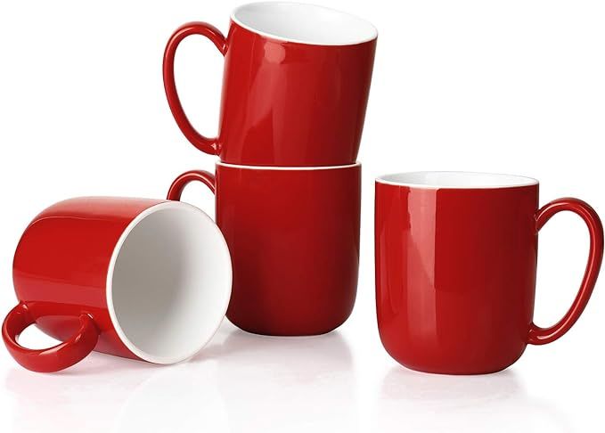 Sweese 604.403 Porcelain Mugs for Coffee, Tea, Cocoa, 15 Ounce, Set of 4, Red | Amazon (US)