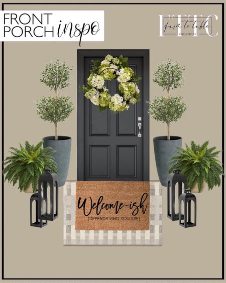 
Front Porch Inspo. Follow @farmtotablecreations on Instagram for more inspiration.

Artificial Hydrangea Wreath. Boston Fern in sandstone planter. Algreen Acerra Weather Resistant Composite Tall Vase Round Planter Pot 20 x 12 x 12 Inches, Gray Stucco (2 Pack). Olive double topiary. Beachside Grid Outdoor Rug Naturals – Threshold. Welcomish door mat. Cast Aluminum Outdoor Lantern Candle Holder Black. Front Porch. Front Porch Plants. Front Porch Decor. Target Finds. 

#LTKfindsunder50 #LTKhome #LTKxTarget