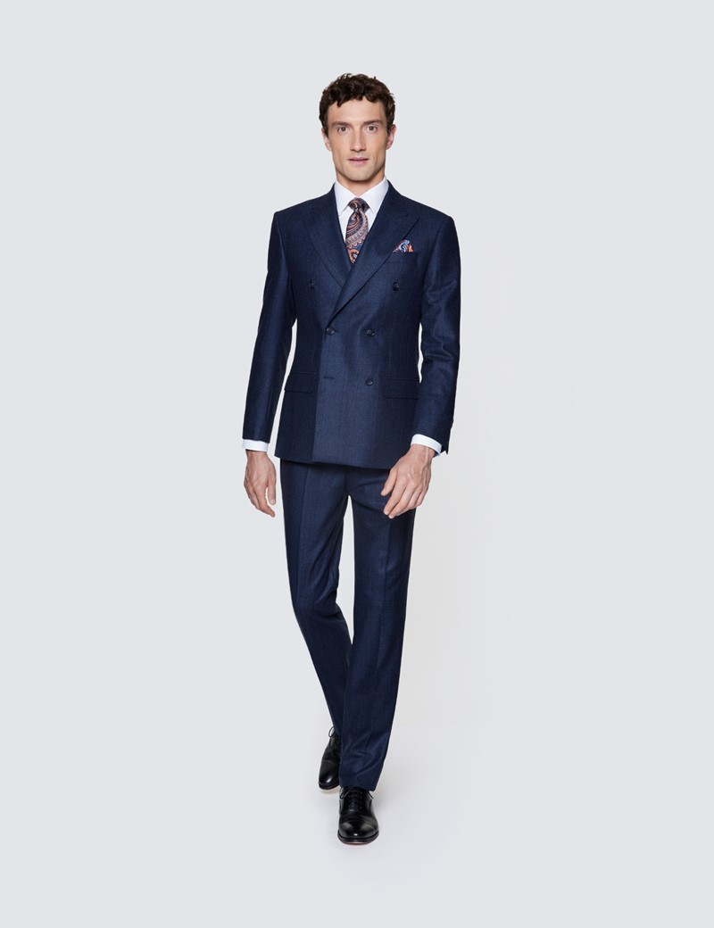 Men's Navy Double Breasted Prince Of Wales Check Tailored Fit Suit | Hawes & Curtis | Hawes and Curtis (US & CA)