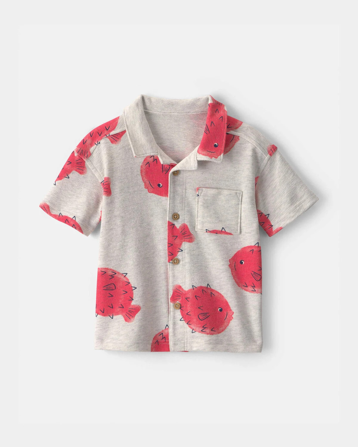 Toddler Boy Pufferfish Short-Sleeve Button-Down Shirt - Grey/Red | Carter's Inc