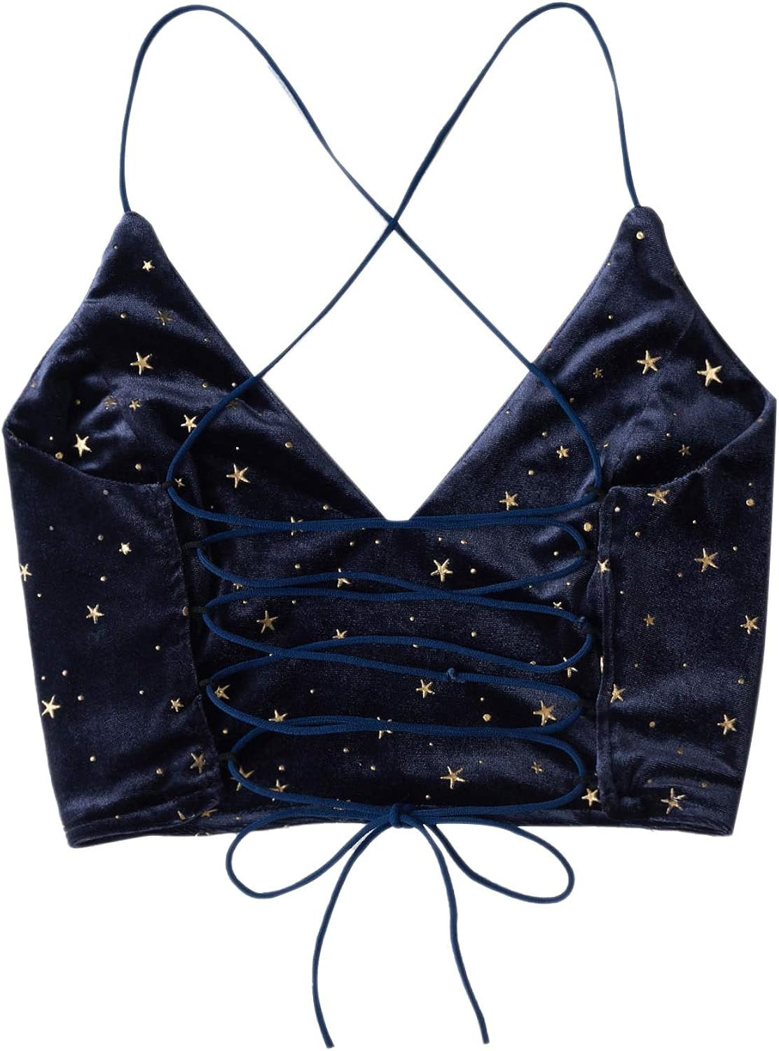 Verdusa Women's Velvet Galaxy Print Crisscross Back Spaghetti Strap Crop Cami Top | Amazon (US)