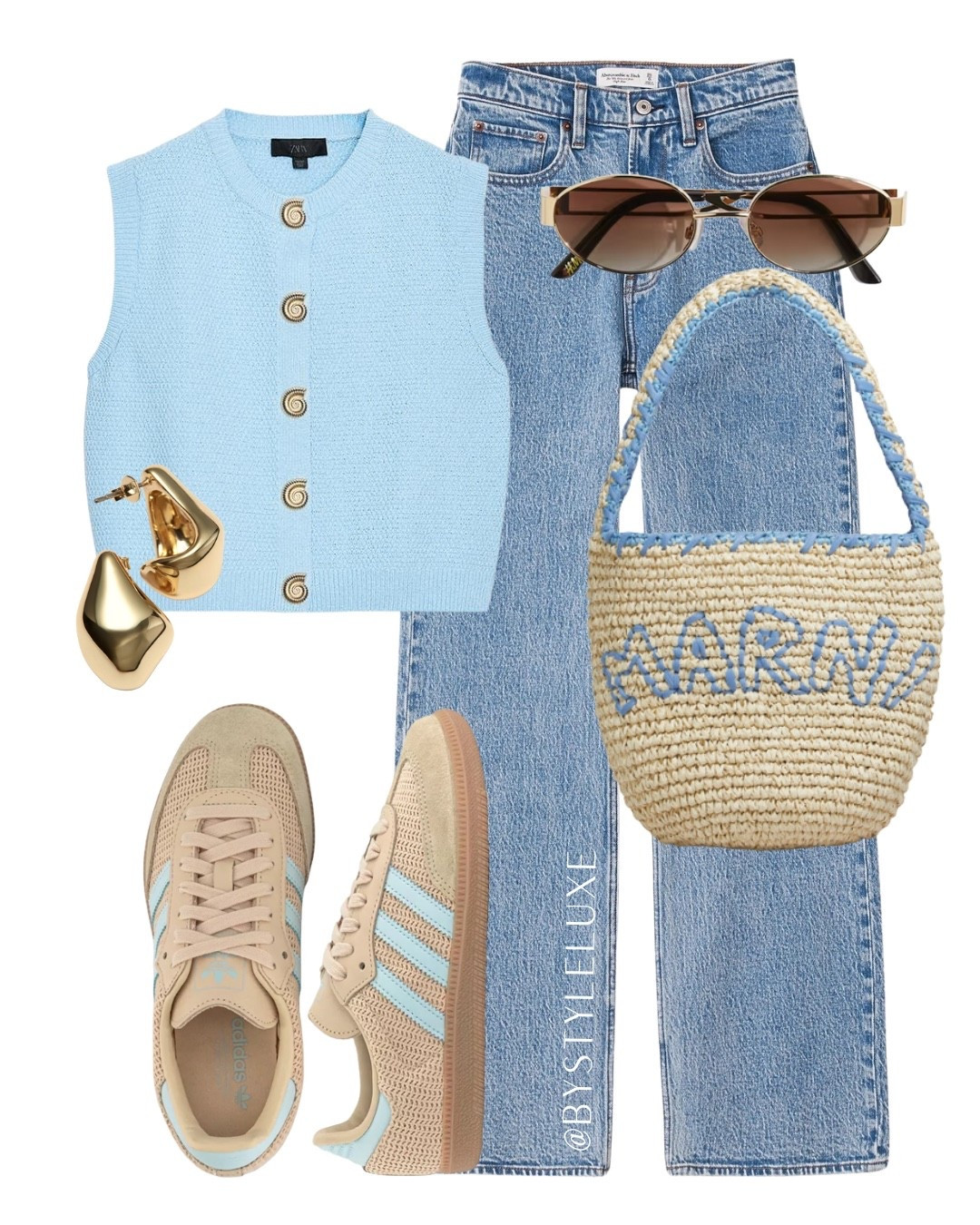 BLUE 🩵 - a blue everyday outfit with one of my fave knitted tops and fave jeans from Abercrombie. These crochet Sambas are also on sale right now!

#adidassamba #jeans #summeroutfit 

#LTKeurope #LTKsummer #LTKshoes