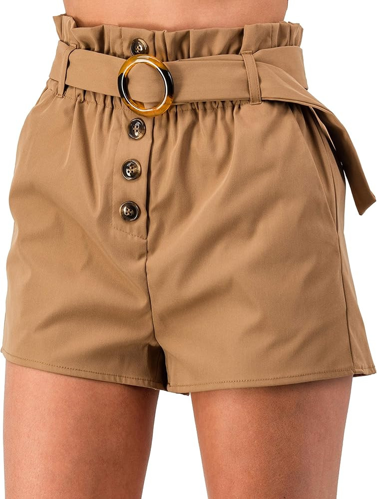 Women's Casual Elastic Waist Striped Summer Beach Shorts with Pockets | Amazon (US)