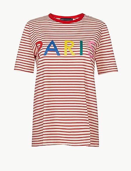 Pure Cotton Striped Paris Straight Fit T-Shirt | Marks & Spencer (UK)