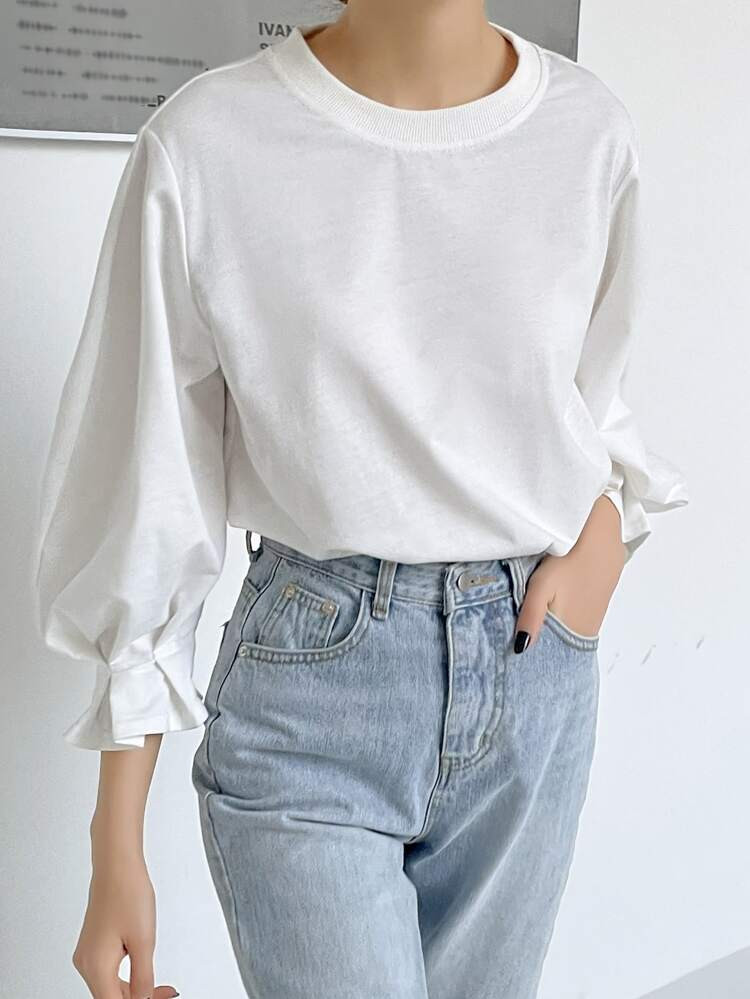 DAZY Flounce Sleeve Solid Tee | SHEIN