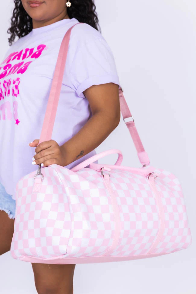 Boujee Weekend Away Pink Checkered Duffle Bag | Pink Lily