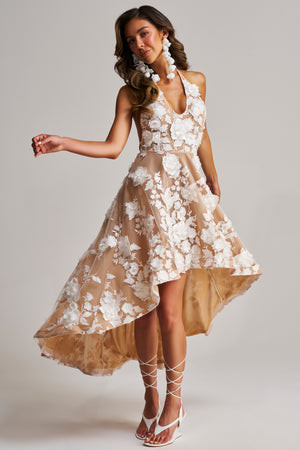 AKIRA Lilah Flower Applique Midi Dress | Size 1X | AKIRA