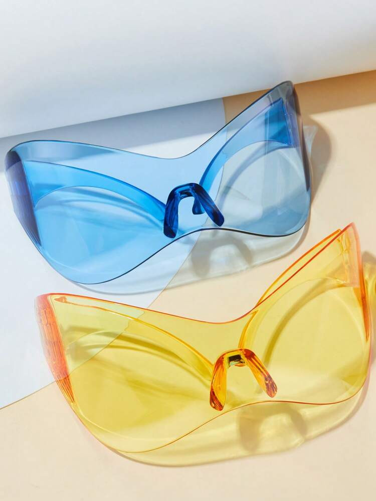 2pairs Unisex Rimless One-piece Full Wrap Around Fashion Glasses For Daily Life | SHEIN