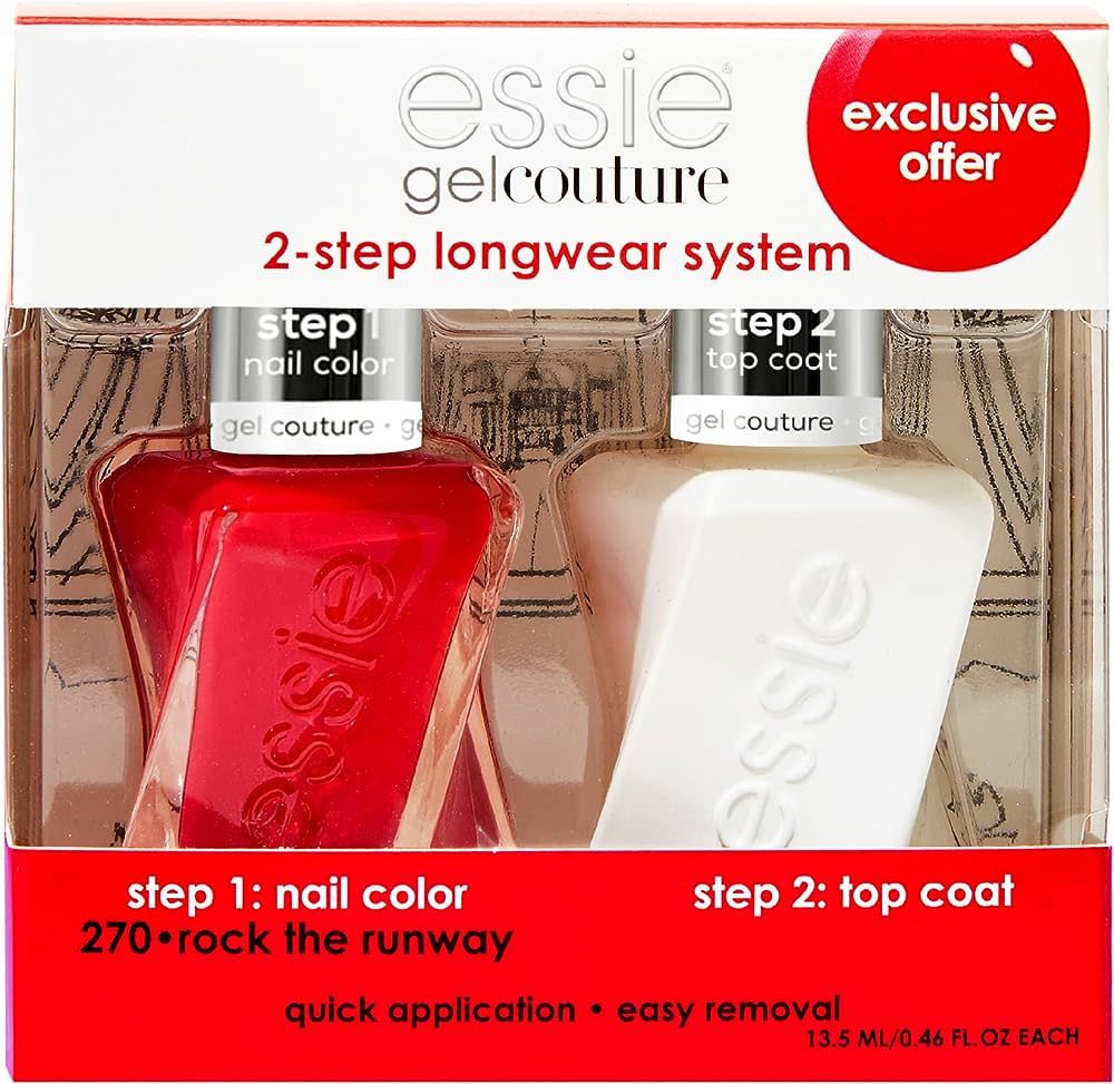 Essie Gel Couture Longwear Nail Polish + Top Coat Kit, Scarlet Red Nail Polish, Rock The Runway +... | Amazon (US)