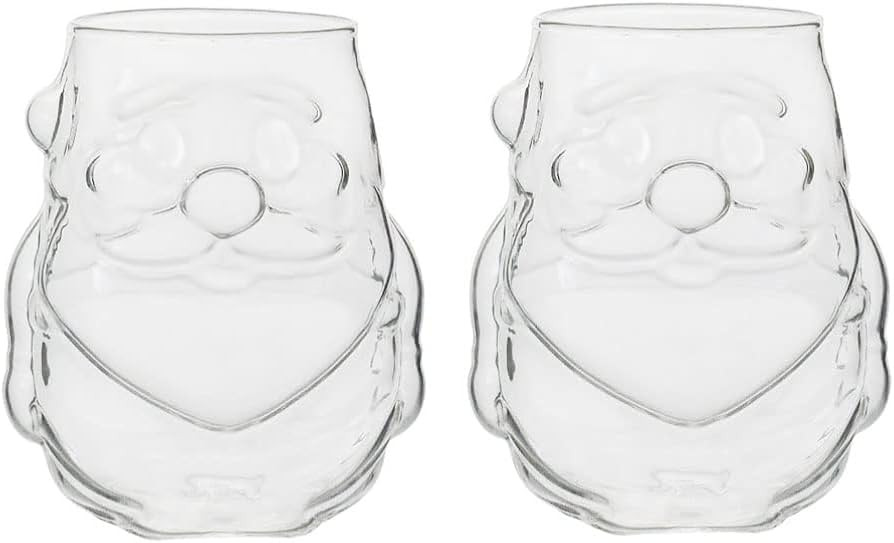 Santa Claus Shaped High Borosilicate Clear Glass Mug Teacup Juice Cup Milk Cup-2 pcs | Amazon (US)