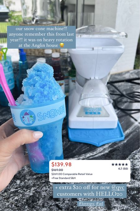 Our snow cone machine is on major sale + if you’re a new @qvc customer use HELLO20 for an extra $20 off! Includes Little Snowie MAX shaved ice machine, six bottles, six pour spouts, eight souvenir cups, 12 flavor packets, 16 shovels, 10 daisy cups, and one daisy cup topper - my boys love these as summer treats and it’s the BEST shaved ice!! Also fun for margaritas 😉

#LTKSaleAlert #LTKHome #LTKKids