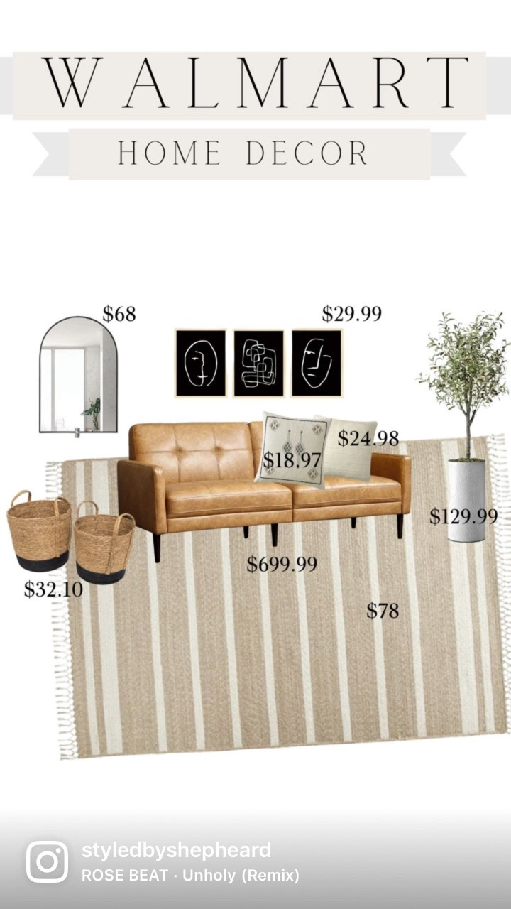 Let’s style this room all from @walmart. 
.
.
.
.
 #leathercouch #fauxtree #wallart #modernhome #pillows #archedmirror #rug #trendinghomestyles



#LTKstyletip #LTKhome #LTKunder100