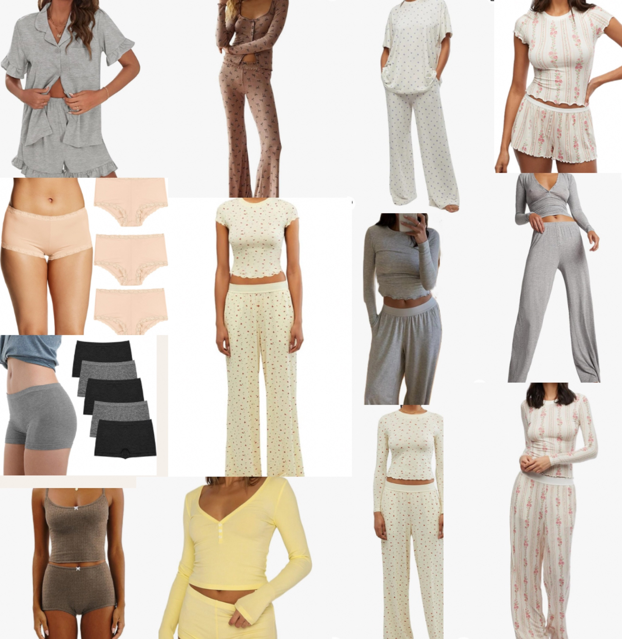 Amazon pajamas! 

I size up one or two sizes for length on the long bottoms, any short sets I size up to a medium in