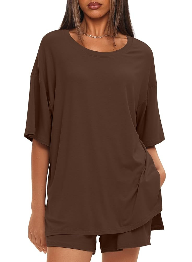 Darong Women's Two Piece Loungewear Set Summer Casual Boxy Shirts Drawstring Shorts Matching Airp... | Amazon (US)