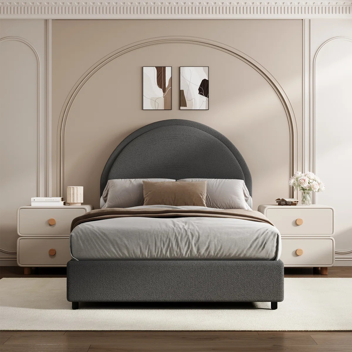 Bensu Luxury Curve-Shaped Headboard Bed Frame, Elegant Boucle Upholstered Platform Bed with Moder... | Wayfair North America