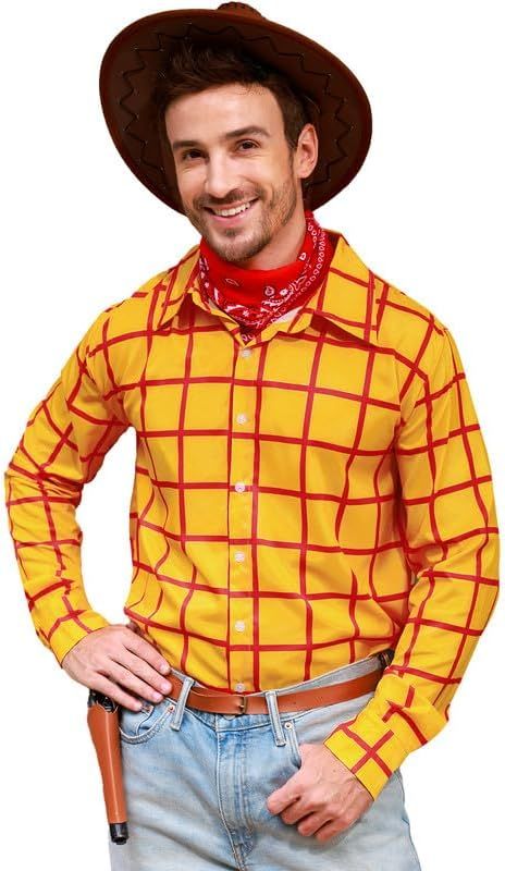 Arvilhill Adult Howdy Halloween Costume Mens Button Down Plaid Cowboy Shirt | Amazon (US)