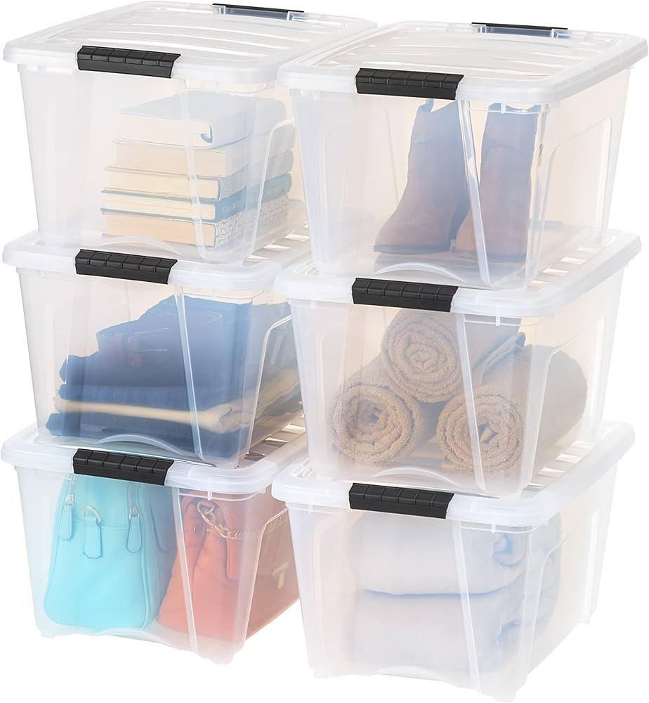 IRIS USA 6 Pack 32qt Clear View Plastic Storage Bin with Lid and Secure Latching Buckles | Amazon (US)