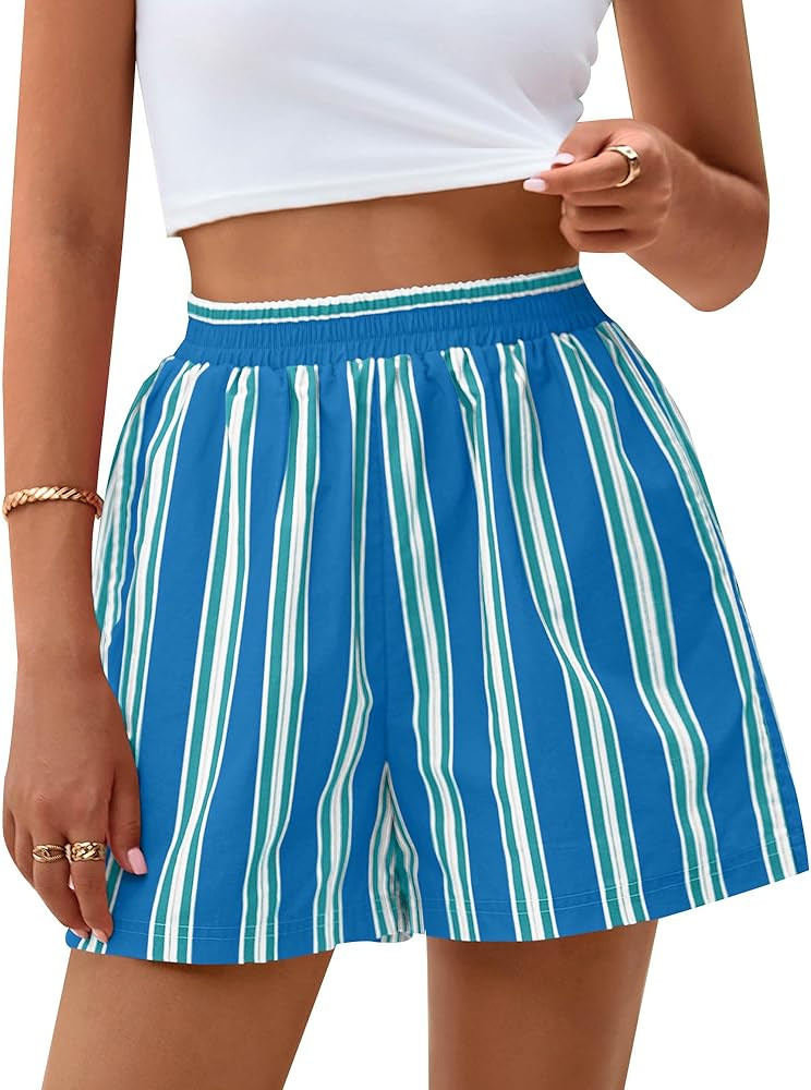 PRETTYGARDEN Boxer Shorts for Women 2025 Spring Striped PJ Y2K Casual Cotton Pajama Summer Lounge... | Amazon (US)