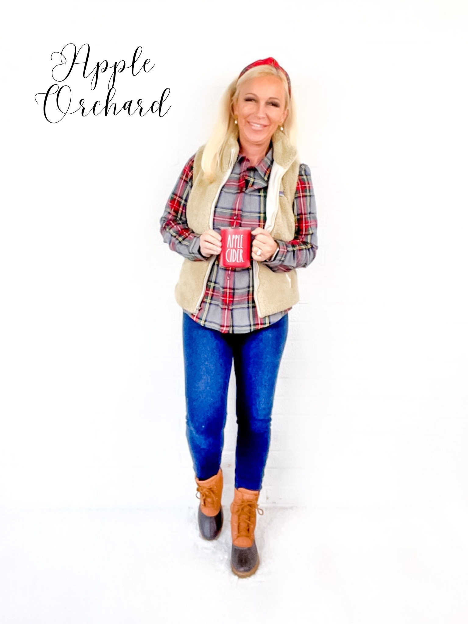 Weekend Outfits for Midlife Women - Apple Orchard. 
- Red Gray Flannel Shirt
- Fuzzy Vest
- Heeled Duck Boots ON SALE!

#LTKsalealert #LTKSeasonal #LTKunder100