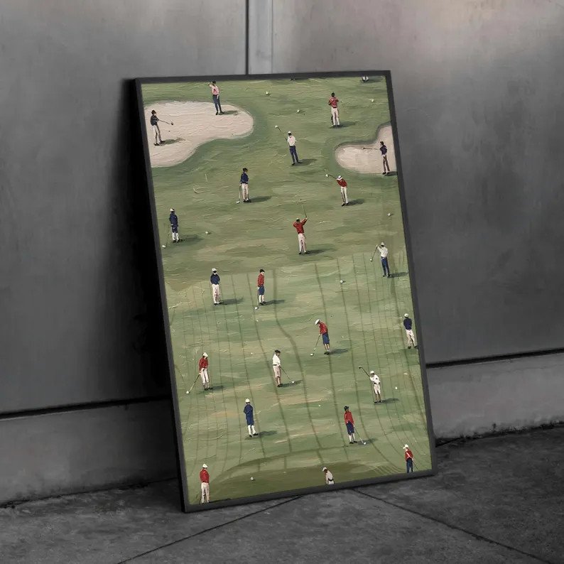 Printable Tiny Golfers Wall Art, Minimalist Golf Print, Abstract Sports Poster, Vintage Green Dec... | Etsy (US)