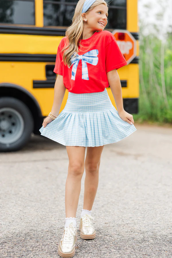 Girls: The Sadie Light Blue Gingham Skort | The Mint Julep Boutique