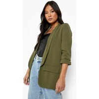Womens Petite Ruched Sleeve Blazer - Green - 12 | boohoo (US & Canada)