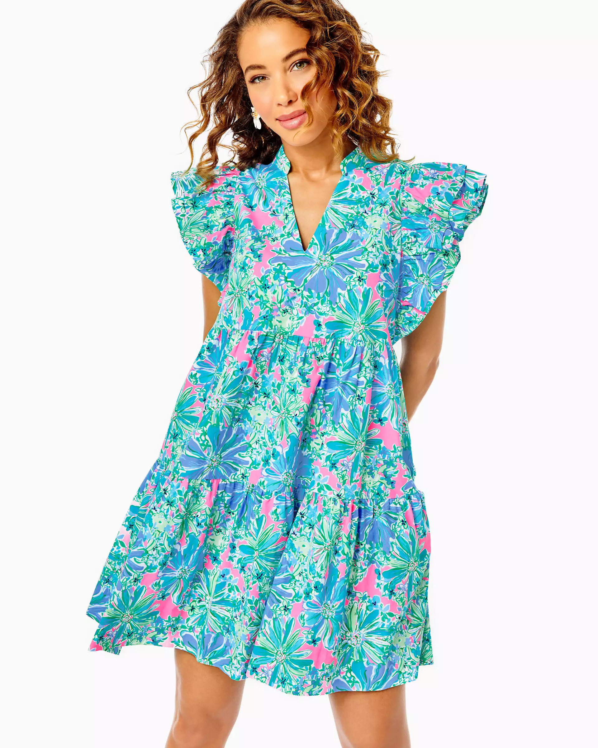 Aldena Ruffle Sleeve Cotton Dress | Lilly Pulitzer