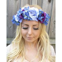 Blue Lilac Purple Hydrangea Rose Flower Garland Headband Hair Crown Floral 1877 | Etsy (UK)