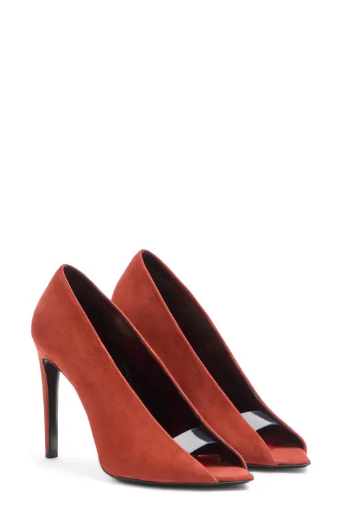Valentino Garavani Open Toe Révélé Suede Pump in Rust at Nordstrom, Size 5.5Us | Nordstrom