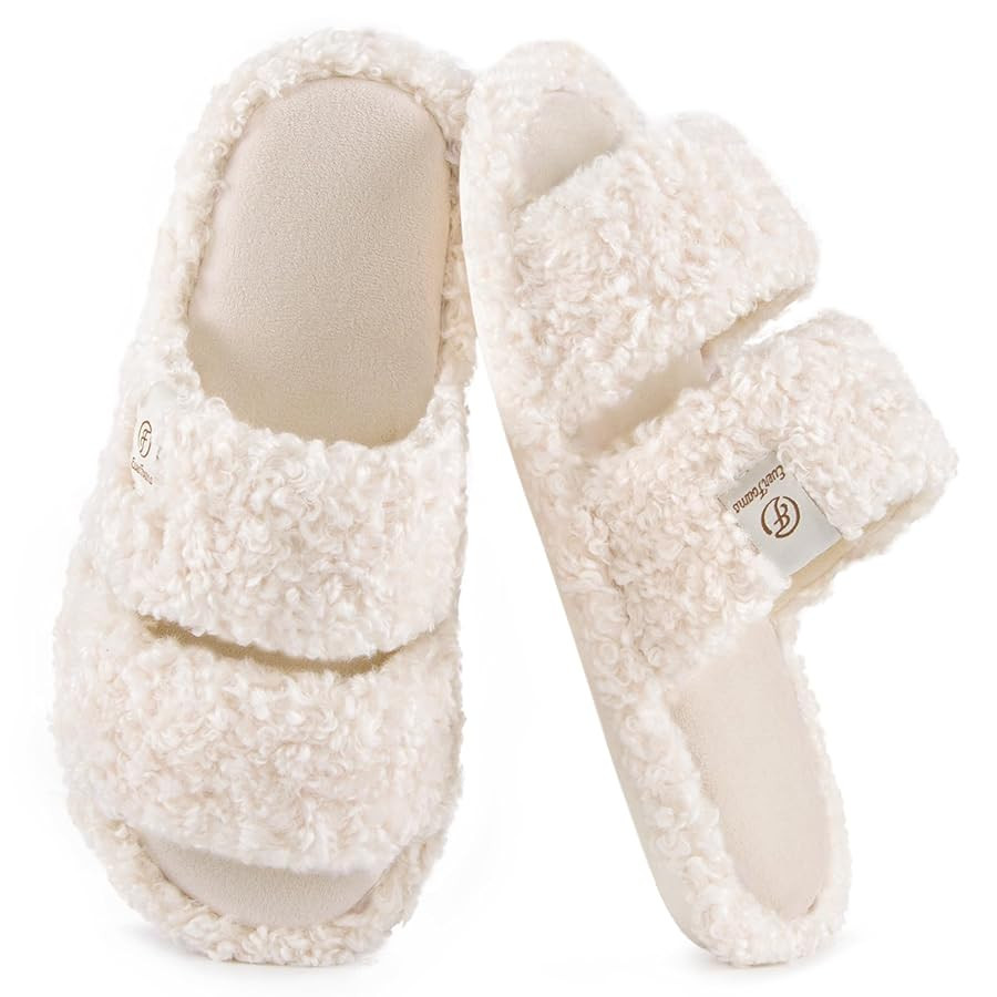 EverFoams Women's Fuzzy Open Toe Slippers Comfy Soft Memory Foam Indoor House Shoes | Amazon (US)